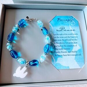 Passages Peace card and Blue Beaded Bracelet with Dove charm